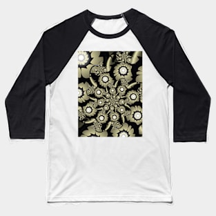 Black and Gold Flowers Pattern Baseball T-Shirt